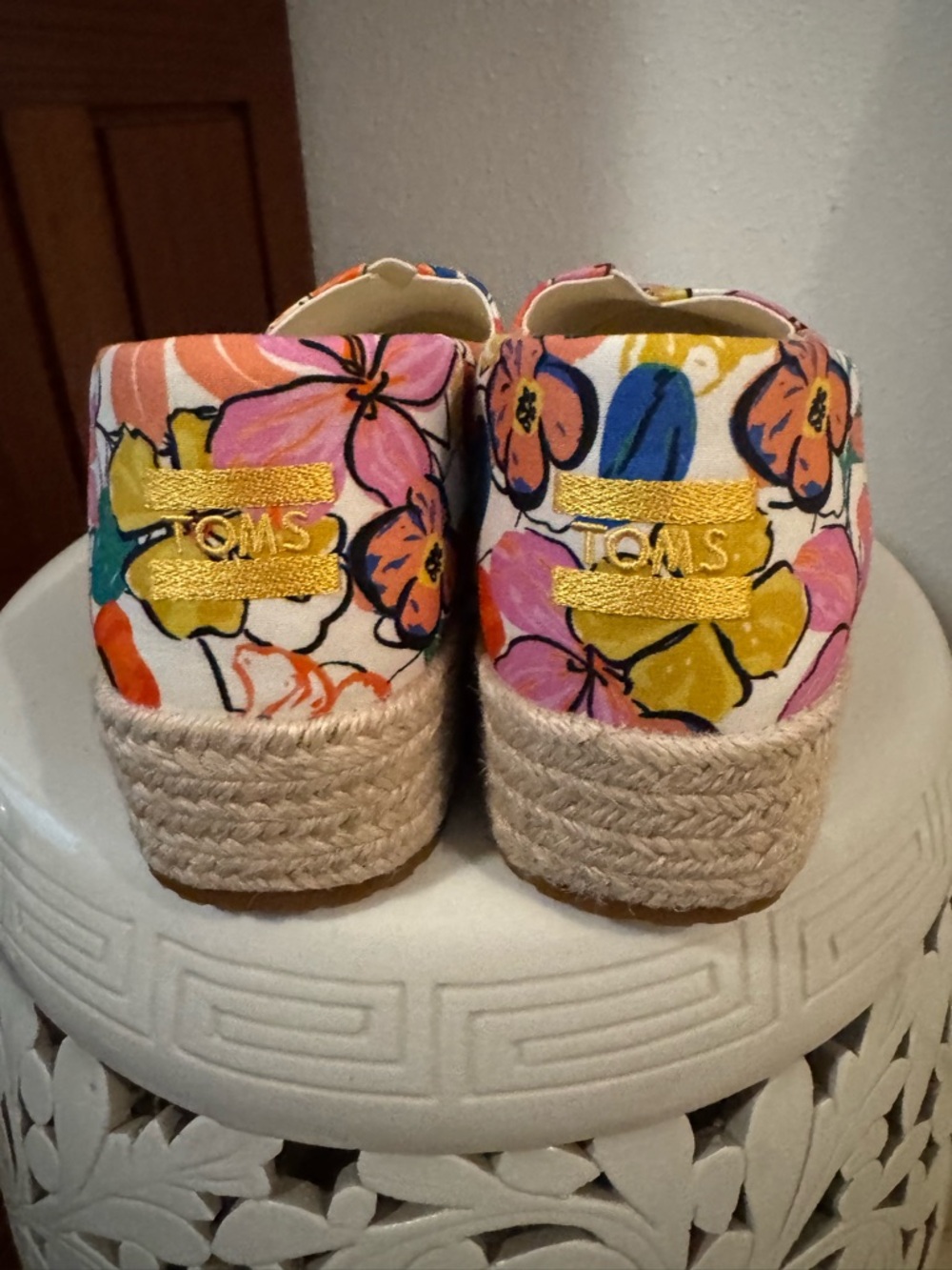 Toms Valencia Platform Espadrilles in Pink, Orange & Yellow Floral - Picture 3 of 4